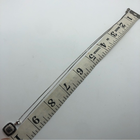 BLACK & White Diamond Sterling Silver Square Pendant w Chain 19” + .7” Total - Picture 9 of 9